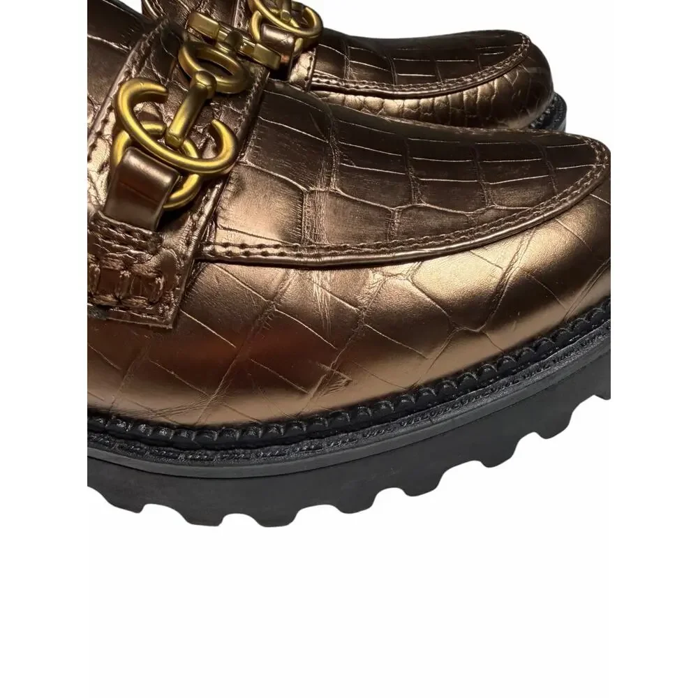 Circus Sam Edelman Bronze Croc Embossed Horsebit Lug Sole Chunky Loafers Size 9
